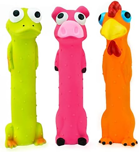 CHIWAVA 3PCS 9" Squeaky Latex Dog Toy Standing Stick Animal for Medium Dogs | Puppy Fetch Interactive Play for Small Medium Dog,Indoor & Outdoor Training Toys,Assorted Colors