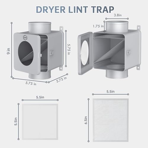 Metal Dryer Lint Trap,Indoor Lint Trap for Dryer with 4inch 8FT Dryer Vent Hose,2 Clamps,2 Stainless Steel Mesh Filters,Secondary Lint Trap for Electric & Gas Dryers