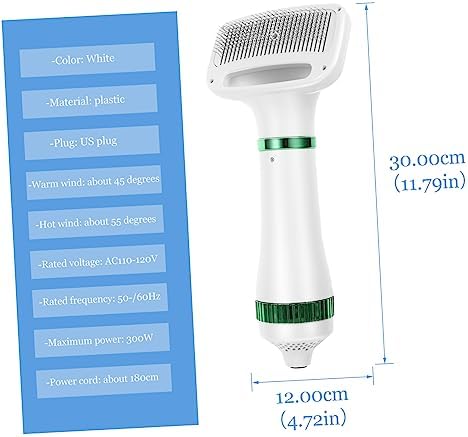 Kisangel Dog Cat Grooming Hair Dryer Brush Low Noise Pet Hair Blower with Adjustable Temperature for Long Hair for Home Salon Plug