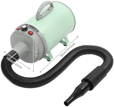 Pet Dryer, 2200W High Velocity Dog Hair Dryer Adjustable Speed and Temperature Control Dog Blow Dryer Low Noise Professional Dog Grooming Dryer with 4 Nozzles Detachable Hose (Grey+Green)