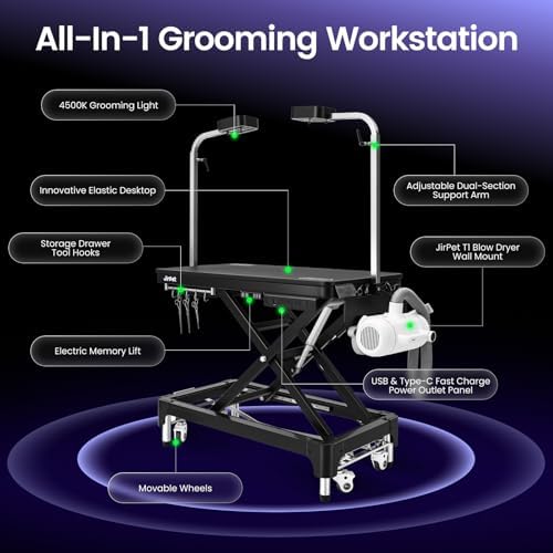 JirPet Electric Dog Grooming Table with Memory Function and Grooming Lights