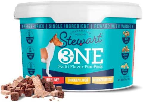 Stewart Freeze Dried Dog Treats, Three Flavor Variety Pack, 9 oz Tub