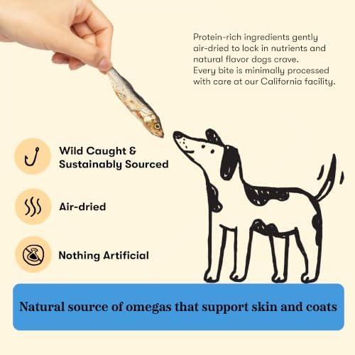 Plato Single Ingredient Wild-Caught Baltic Herring Dog Treats, Air-Dried Whole Fish, Omega-Rich Skin & Coat Support, 3 oz