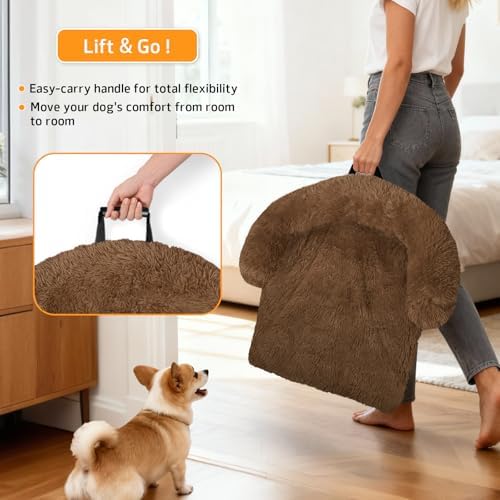 GGIB Calming Dog Bed Fluffy Plush Dog Mat for Furniture Protector with Removable Washable Cover for Large Medium Small Dogs and Cats (Medium, Brown)