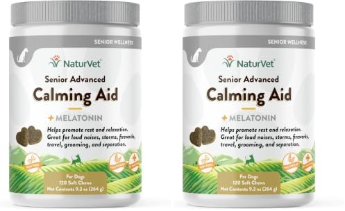 NaturVet Quiet Moments Calming Aid Dog Supplement, Helps Promote Relaxation, Reduce Stress, Storm Anxiety, Motion Sickness for Senior Dogs – 120-Ct. Soft Chews (Pack of 2)