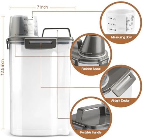 TIOVERY Upgraded Dog Food Storage Container Small, Small, Grey