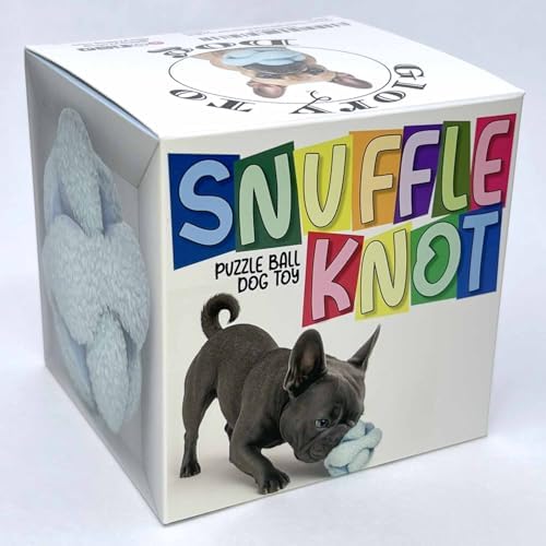 Glory To Dog Blue Snuffle Knot Interactive Dog Toy 4” Puzzle Ball | 8 Squeakers & Crinkle – Treat Hiding Enrichment Toy for Puppy & Small Breed Dogs – Durable Plush Sensory Play & Stimulation