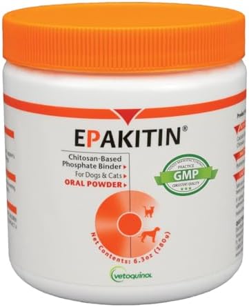 Vetoquinol Epakitin - Chitosan Pet Supplement for Cats & Dogs - Supports Renal & Kidney Function - Aids with Feline & Canine Health - Aluminum Hydroxide-Free Oral Powder - 180 Grams