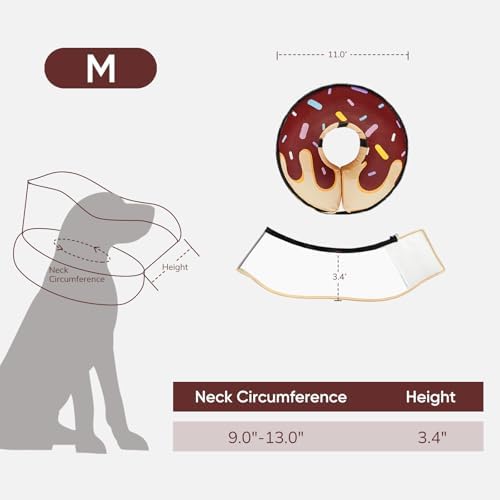 Supet Raised Inflatable Dog Cone After Surgery - Adjustable Recovery Donut Collar with Removable Shield to Stop Licking Wounds & Protect Stitches - Soft Dog Cone Alternative for Medium Dogs (Brown,M)