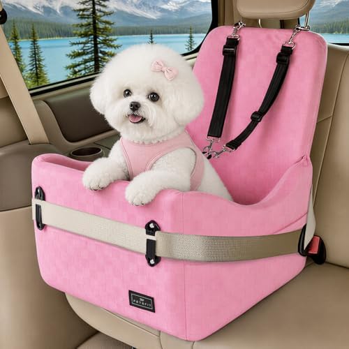 PETSFIT Cat Car Seat - Patented Safety System, 5in Elevated Pad, Pink