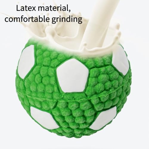 Squeaky Chew Dog Toys Interactive Sports Balls with Squeaker Soft Latex Rubber Bouncy Fetch Ball Toy (Soccer, Volleyball, Football, Tennis) for Puppy & Dog (Soccer-Green,Small)