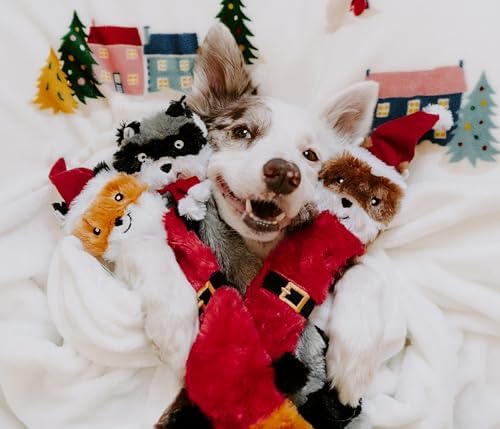 ZippyPaws Skinny Peltz for Medium and Large Dogs - Holiday 3-Pack | No Stuffing Dog Toys to Keep Them Busy, Squeaky Unstuffed Chew Toy for Pets, Soft Plush Variety Pack, Fox, Raccoon & Squirrel
