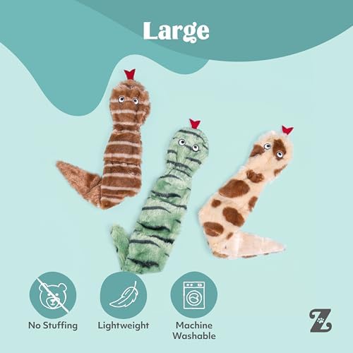 ZippyPaws Skinny Peltz No Stuffing Dog Toy Pack to Keep Them Busy - 18" | For Medium and Large Dogs, Squeaky Pet Toys, Unstuffed Chew Toys, Soft Plush Variety Pack, Desert Snakes