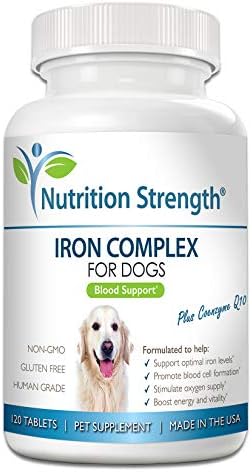 Iron for Dogs with Anemia to Support Blood Health, Blood Cell Formation & Oxygen Supply, Iron Supplement for Anemic Dogs + Vitamin C, Folate, Vitamin B12, 120 Chewable Tablets