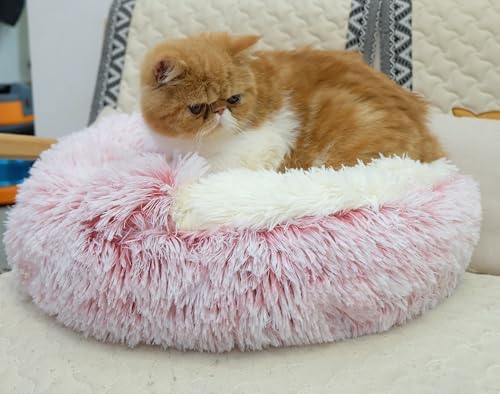 ZaneSun Calming Dog Bed & Cat Cave, Pink, 20"x20"
