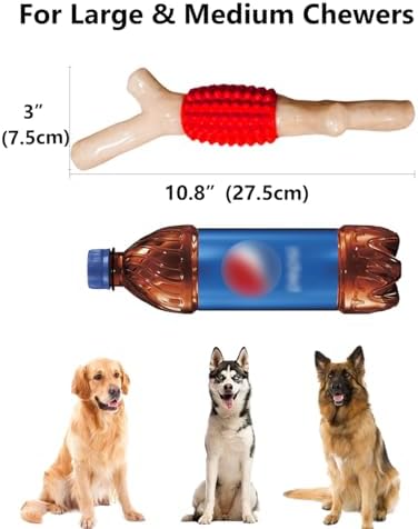 SCHITEC Dog Chew Toy for Aggressive Chewers, Tough Big Nylon & Rubber Teething Stick with Real Bacon Maple Wood Flavor for Large Medium Breed