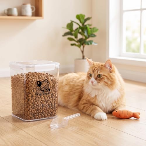 Cat Food Storage Container|Airtight Cat Food Container with Spoon |5.8lbs Pet Food Storage Container|Hold Up to Cat Food Storage Containers|Portable Cat FoodStorage Containers for Travel| BPA Free