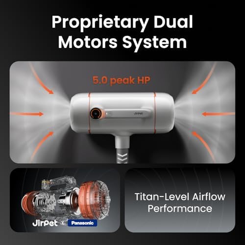 JirPet Dual Motor High Velocity Blow Dryer for Dogs, 5.0HP/2400W Pet Dryer