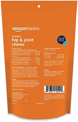 Amazon Basics Premium Dog Hip & Joint Supplement Chews with EPA and DHA, 60 Count (Previously Solimo)