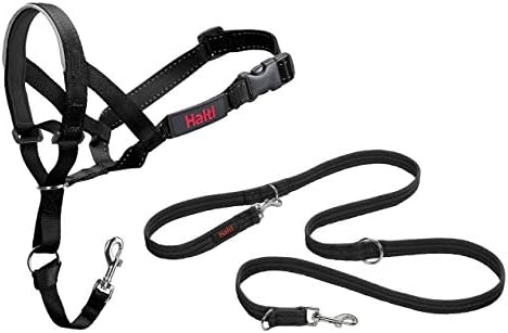 Halti Headcollar (Size 4, Black) & Training Leash (Size L, Black) Bundle