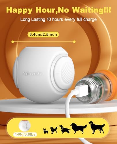 Xeuch Light Up Dog Balls, LED Dog Toy Ball Rechargeable, Bounce-Activated Durable Fetch Ball Grow in The Dark, Night Glowing Toy, Natural Rubber, Color Changing LED, 2.5 inches-Orange