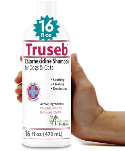 Truseb Chlorhexidine Shampoo for Dogs Cats & Horses with Aloe Vera - Medicated Antibacterial Antifungal Ketoconazole Dog Shampoo and Conditioner -Skin Irritation, Hot Spots, Redness Relief (16 oz)