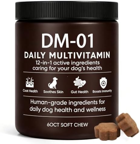 DM-01 Daily Multivitamin for Dogs, 12-in-1 Ingredientscaring for Your Dog's Health, Probiotics, Chondroitin & Vitamins, Skin & Coat, Gut, Hip Support, Beef Flavor, 60 Chews