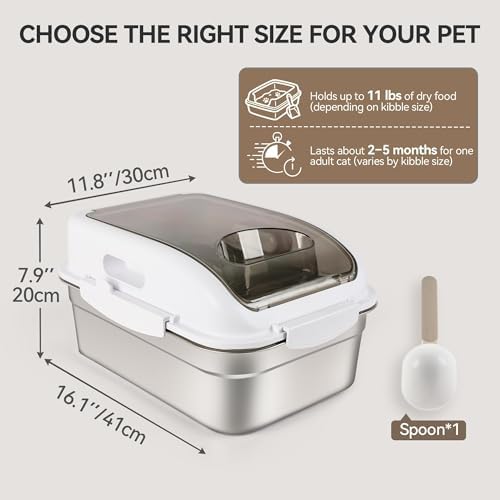 ALL FOR PAWS Stainless Steel Pet Food Storage Container with Airtight Lid & Scoop, Up to 11 Lbs, Stainless Steel, Silver