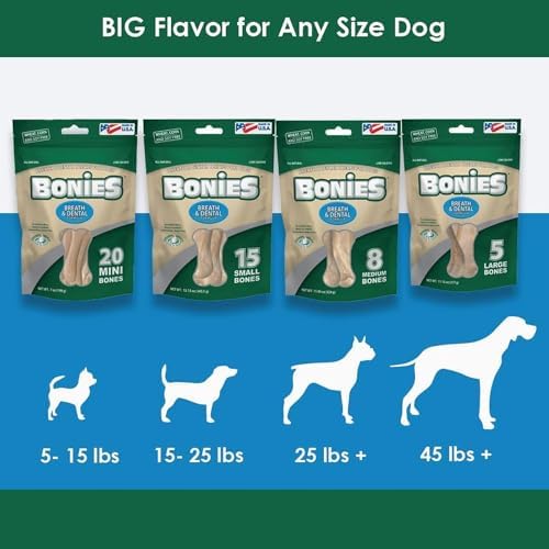 Bonies Natural Breath and Dental Formula Small-Sized Single Bone - All-Natural Ingredients, Fresh Breath, Cleans Teeth, Low Calories, Chicken Flavor, Small Dogs, 15 Bones