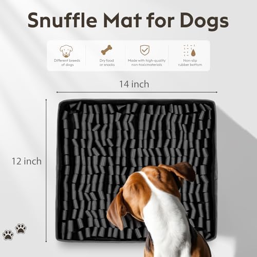 FunFurry Snuffle Mat for Dogs, Dog Puzzle Mat, Interactive Dog Toys for Enrichment,Sniff Mats with Non-Slip Backing,Portable Design Easy to Store (Black, 14" X 12"-Portable)