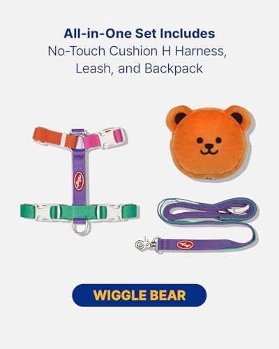 PETHROOM x Wiggle Wiggle Dog Backpack Harness with Leash, Bear-Shaped, Large