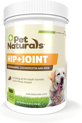 Pet Naturals Hip and Joint Supplement with Glucosamine, Green-Lipped Mussel, and Chondroitin for Dogs and Cats, Duck Flavor, 160 Chews