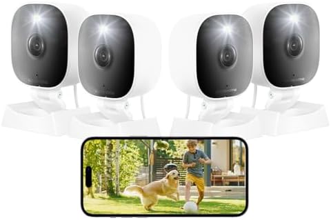 2K Cameras for Home Security,Indoor/Outdoor for Baby/Elder/Pet Monitoring with Phone app,Plug&Play,Color Night Vision,2-Way Audio 24/7 Recording,Support 128G Card ( Not Included),4 pcs,6.56ft Wire