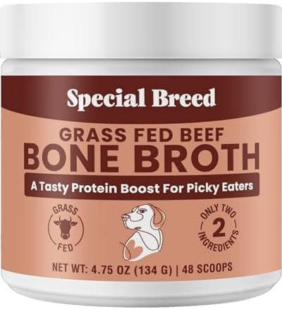 Bone Broth Powder for Dogs and Cats - Dog & Cat Food Topper for Picky Eaters - Grass Fed Beef Bone Broth Supplement - Supports Hydration, Joint, Immunity & Heart Health - Serve Dry or Wet - 4.75oz