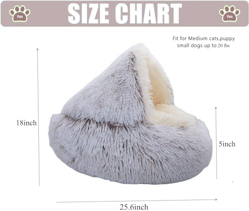 ZaneSun Calming Dog Bed & Cat Cave, Coffee, 25.6"x25.6"
