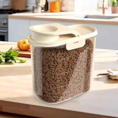 Dog Food Container 2L Airtight Anti-Moisture Dust-Proof, 2L, Khaki