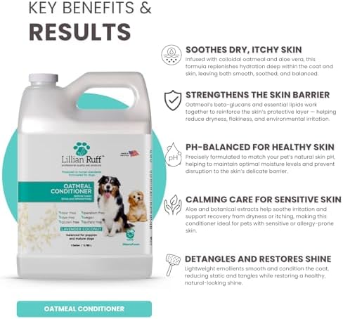 Lillian Ruff PRO Formula Oatmeal Dog Conditioner - Nourishing & Calming Relief for Allergies & Sensitive Skin - Detangles, Softens & Adds Shine with Oatmeal, Coconut Oil & Lavender - USA (Gallon+Pump)