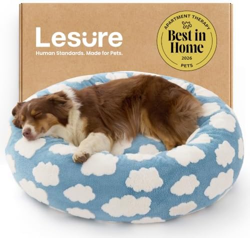 LE SURE Shown on TV Jacquard Donut Dog Beds Large Sized Dog,Blue 36x36x8in