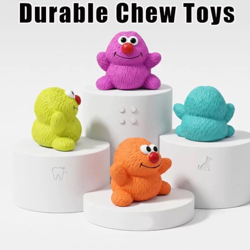 Squeaky Dog Toys, 2 Pack Squeaky Latex Grunting Dog Toy, 3 Inch Little Figurine Raising Hand Toys,Prank Nosie Maker Puppy Chew Toys Rubber Squeeze Gift Only for Small Dogs(Blue,Purple)