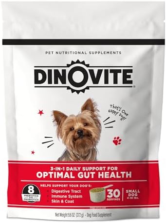 Dinovite Probiotics for Small Dogs, Probiotic Food Topper, 30 Servings