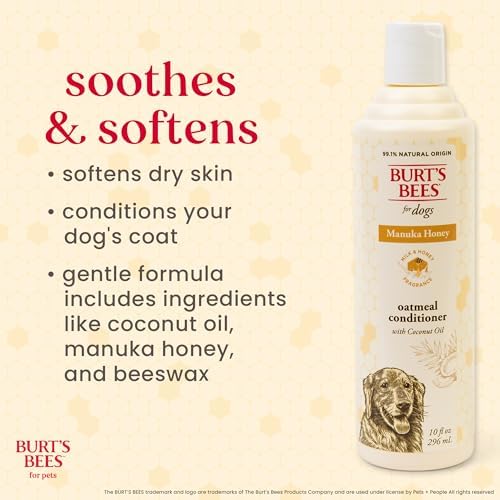 Burt's Bees Manuka Honey Oatmeal Dog Conditioner, Coconut Oil, 10 Fl Oz