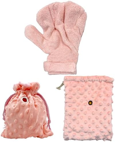 3 Pack Sugar Glider Tote Plush Sleeping Pouches & Anti Bite Mitten (Pink)