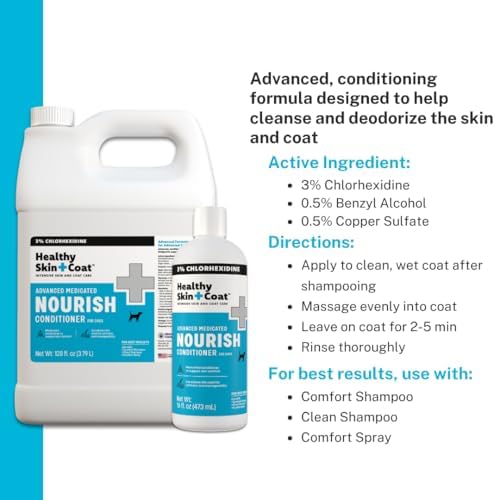 Advanced Medicated Nourish Pet Conditioner, 16 oz - for Dogs and Cats, 3% Chlorhexidine, Supports Skin and Coat Health, Soothes Dry Irritated Skin and Coat, Made in The USA