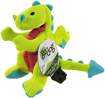 goDog Mesh Dragons Squeaky Plush Dog Toy, Double Chew Guard Technology - Green, Small