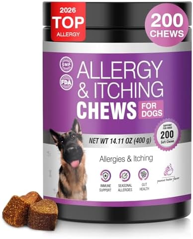 Dog Allergy Chews 200ct - Dog Allergy Itching Skin Relief Immune Support Anti Itch Probiotics for Yeast, Itchy Skin and Itchy Ears, Vitamins for Seasonal Allergies Itchy Skin Gut Health,Peanut Butter