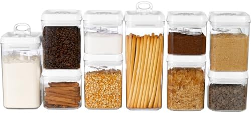 Felli Flip Tite Food Storage Container with Scoop & Lid 5" LARGE Airtight Ring Top, Acrylic Canister for Sugar Flour Baking Powder Rice Pasta, Kitchen Organizer Christmas Gift Set (10pk, Variety)