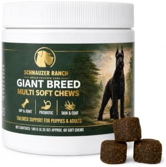 Schnauzer Ranch™ Giant Breed Dog Multi Soft Chews with Glucosamine, Probiotics & Salmon Oil, Hip & Joint, Digestive, Skin & Coat Support, 60 Chews