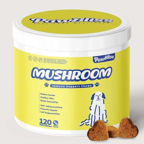 Turkey Tail Mushroom for Dogs Lumps and Bumps - Mushroom Immune Support for Dogs- Mushroom Blend with Shiitake, Lion's Mane, Maitake, Reishi, Cordyceps, Chaga-120 Soft Chews