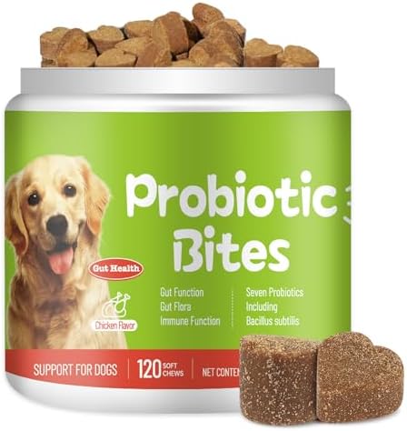 Probiotics for Dogs - Chicken Flavor Dog Probiotic Soft Chews for Digestive Health, Gut Support, & Immune Boost with Digestive Enzymes & Prebiotics - 120 Chews for All Breeds & Ages
