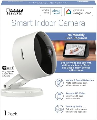 Feit Electric Indoor Security Camera with Motion Detection, 30ft. Night Vision, 360° Adjustable Head, 2.4GHz WiFi, 2-Way Audio, 1080p HD, Works with Alexa & Google Asst, Plug-in, White - CAM1/WIFI
